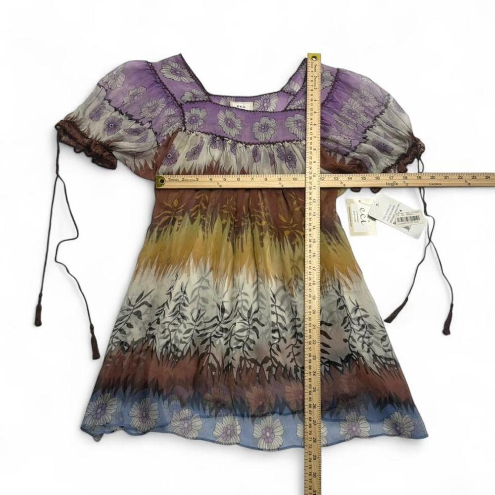 Eci Silk Woman New York purple floral silk dress flowly coquette Size L 14 NWT - Picture 3 of 8